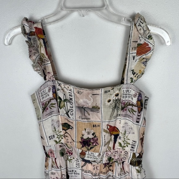 Agua by Agua Bendita Herbarium Estampillas Bird Flower Patch Linen Dress - Picture 5 of 11